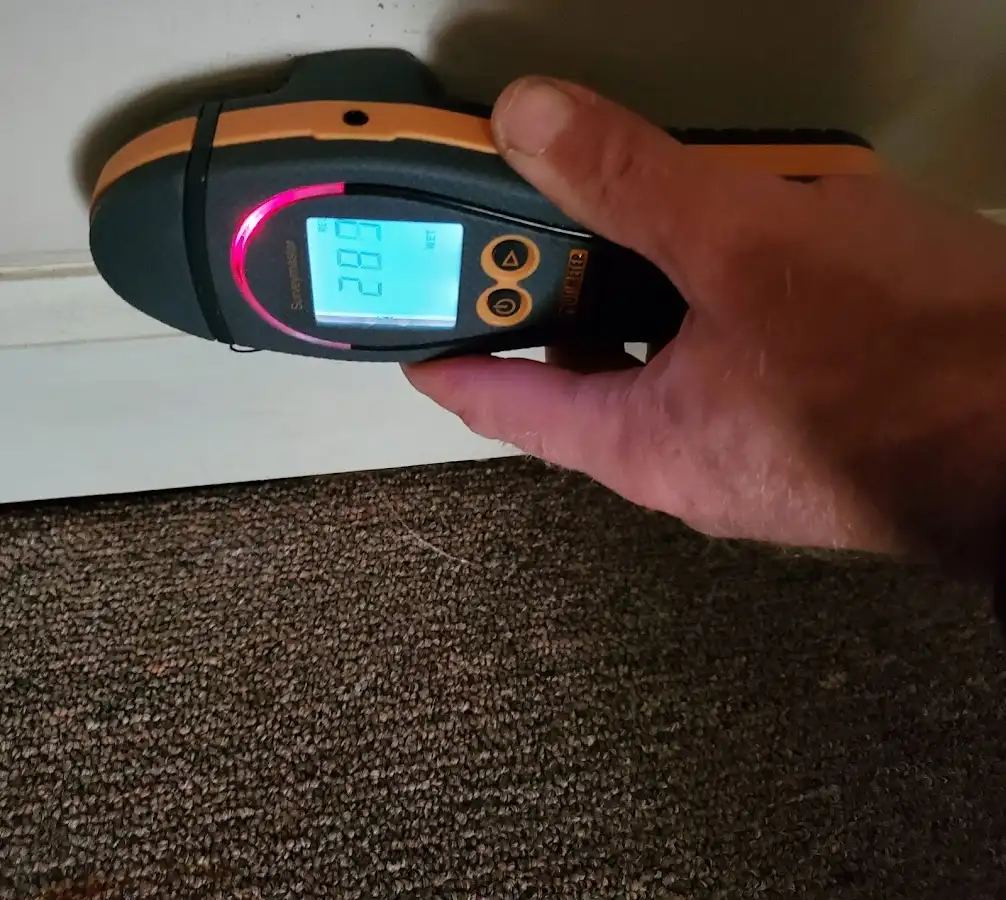 Moisture detection at baseboard during Sewage Cleanup & Sanitation in Laplace